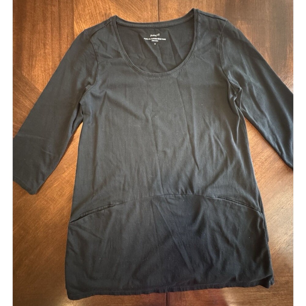 J Jill Top Women Small Black Pima Cotton 3/4 Sleeve Pure Jill Curved Seam Tunic